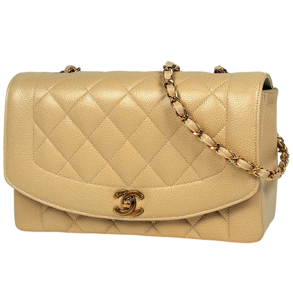 Chanel Diana Matelassé Single Flap Chain Shoulder Bag, Coco Mark, Caviar Leat...